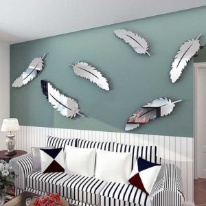 8PCS Mirror Decals Decorative Waterproof Feather Shape Mirror Stickers Wall Decals for Home Bedroom   